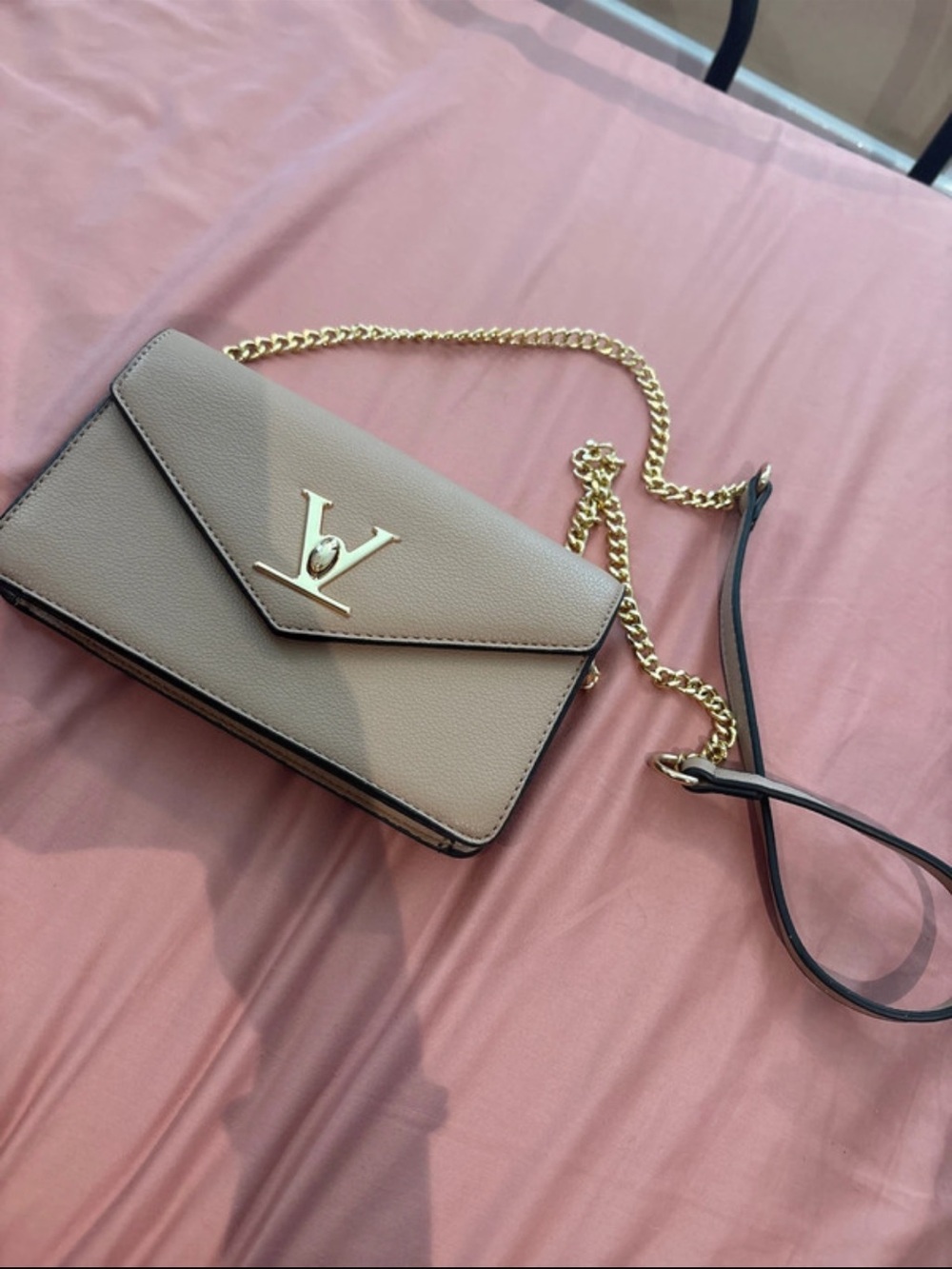Designer-Inspired Taupe Chain Crossbody Bag